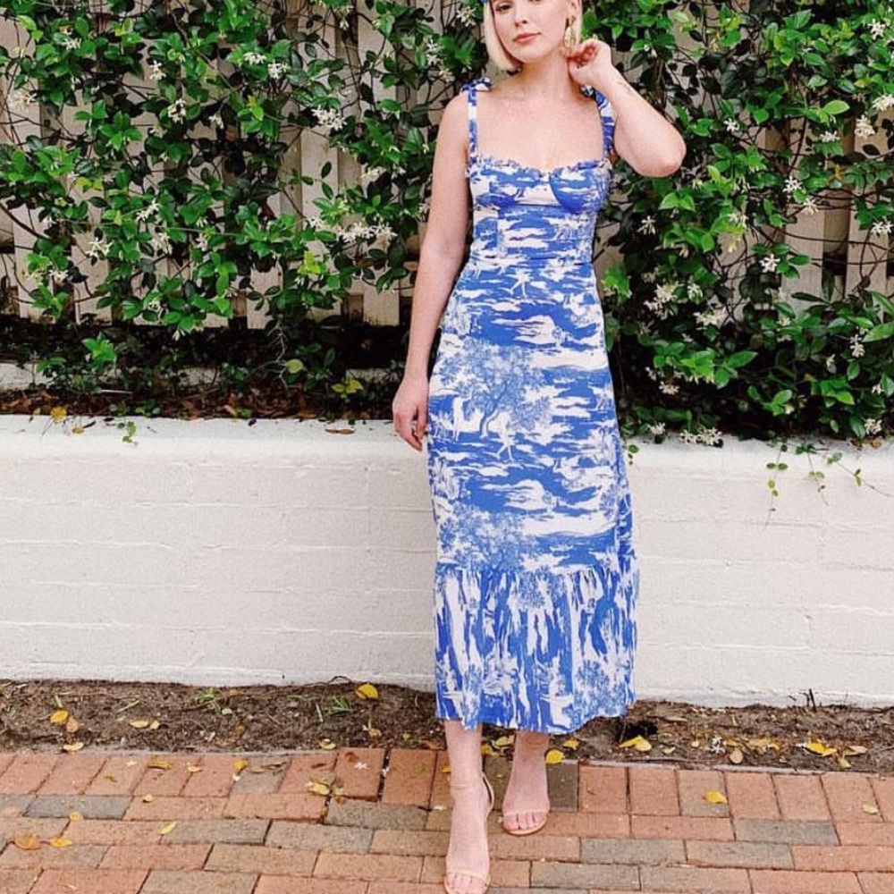 Maxi blue print Reformation dress